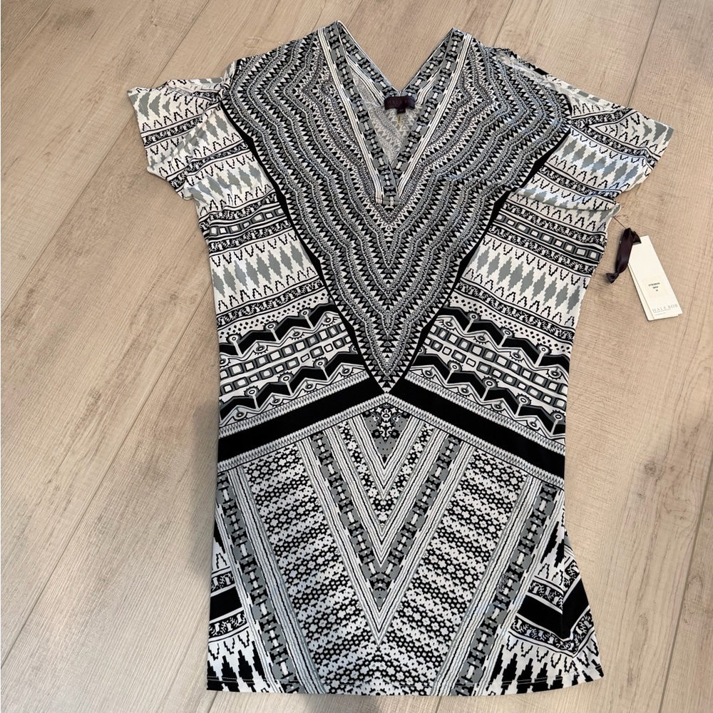 NWT Hale Bob Black and White Patterned short sleeve dress size M